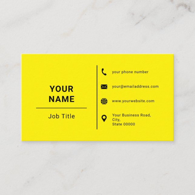 Bright Yellow Black Minimalist Custom Logo Text Business Card (Front)