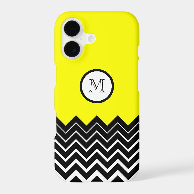 Bright Yellow Black White Chevron Zigzag Monogram (Back)