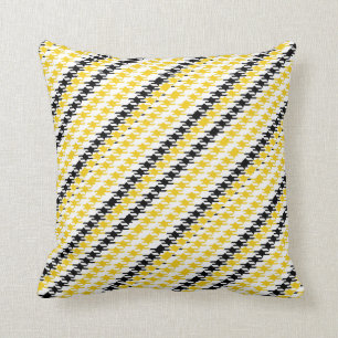 Bright Yellow Black White Houndstooth Pattern Cushion