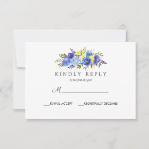 Bright Yellow Blue Floral Wedding  Response Rsvp