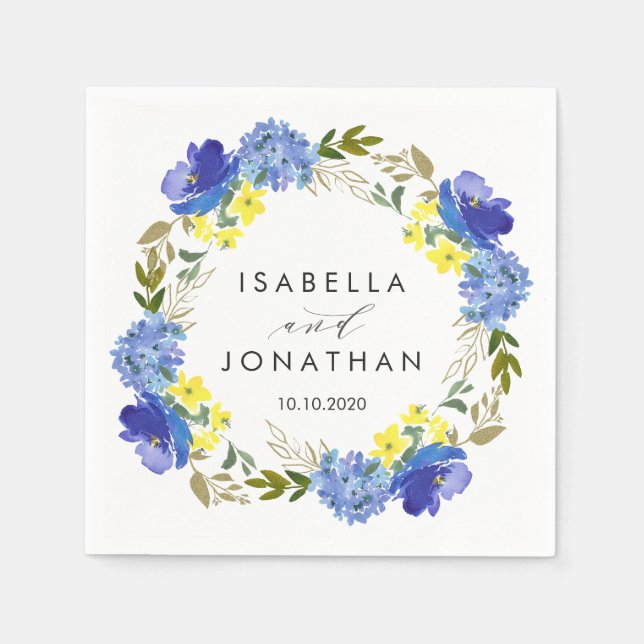 Bright Yellow Blue Flowers  Rustic wedding Custom Napkin (Front)