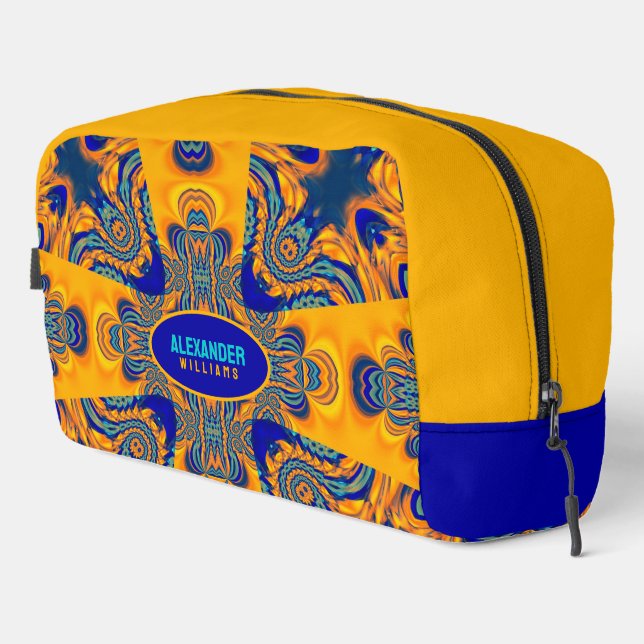Bright Yellow Blue Modern Batik Fractal Dopp Kit (Right Corner)