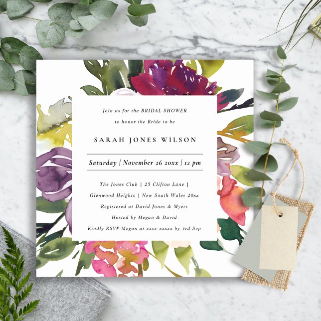 BRIGHT YELLOW BLUSH BURGUNDY FLORAL BRIDAL SHOWER INVITATION (Creator Uploaded)