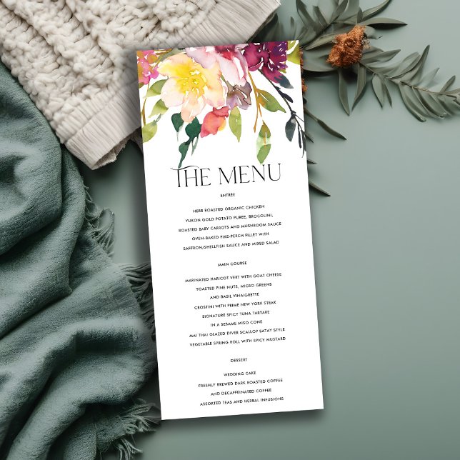 BRIGHT YELLOW BLUSH BURGUNDY FLORAL BUNCH WEDDING MENU (Creator Uploaded)