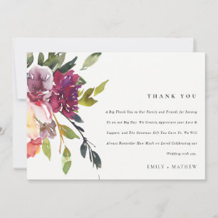 BRIGHT YELLOW BLUSH BURGUNDY FLORAL BUNCH WEDDING THANK YOU CARD