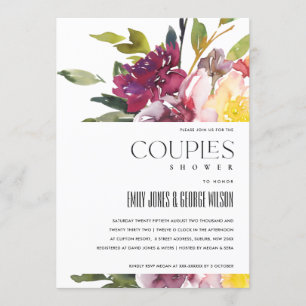 BRIGHT YELLOW BLUSH BURGUNDY FLORAL COUPLES SHOWER INVITATION