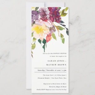 BRIGHT YELLOW BLUSH BURGUNDY FLORAL COUPLES SHOWER INVITATION
