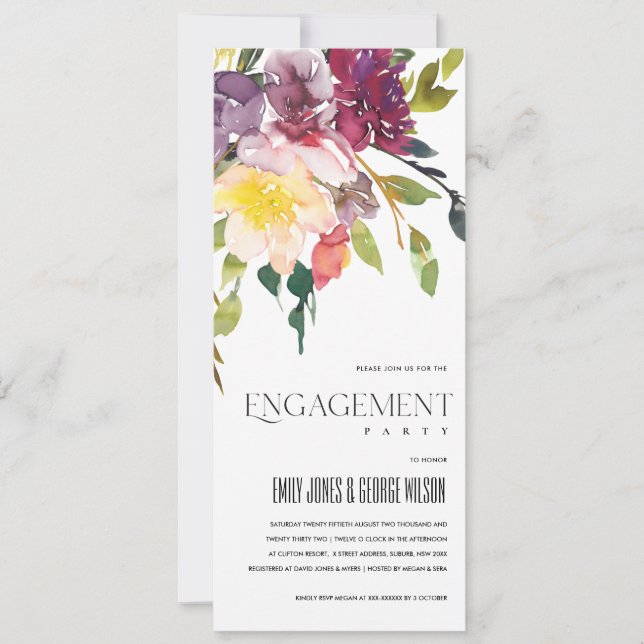 BRIGHT YELLOW BLUSH BURGUNDY FLORAL ENGAGEMENT INVITATION (Front)