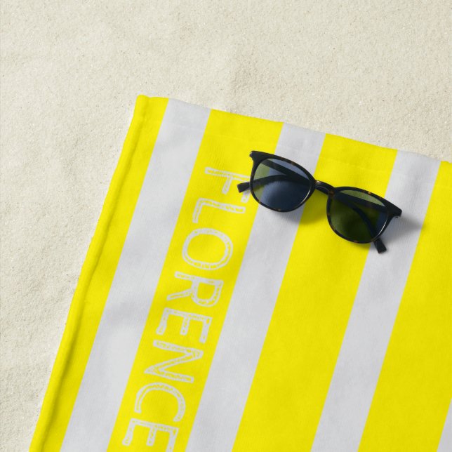 Bright yellow   cabana stripes  - personalised beach towel (In Situ)