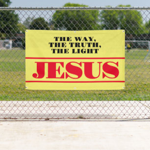 Bright Yellow Church Banner with Red Letters Faith