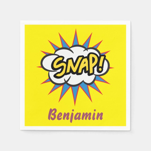 Bright Yellow Comic book fun snap Napkin (Front)