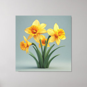 Bright Yellow Daffodils Bouquet With Green Leaves Canvas Print