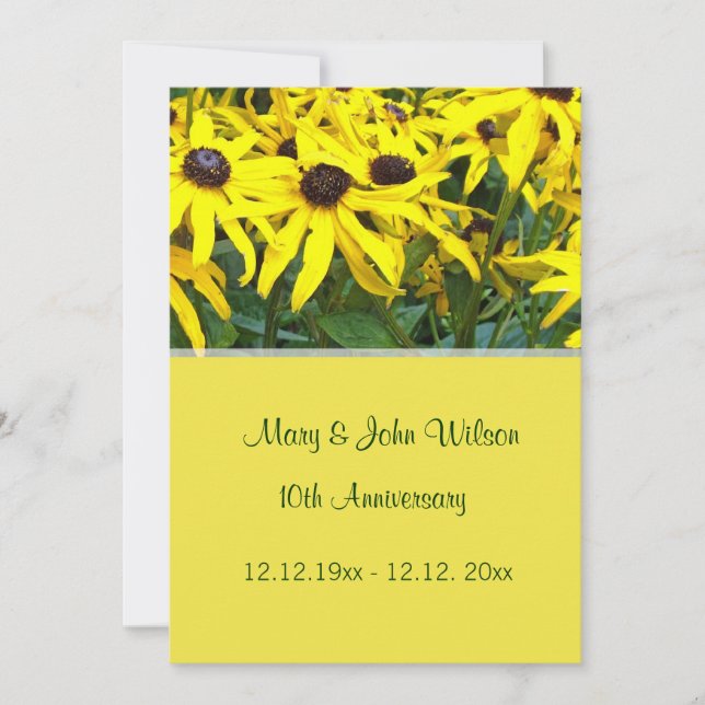 bright yellow  daisy flowers wedding anniversary invitation (Front)