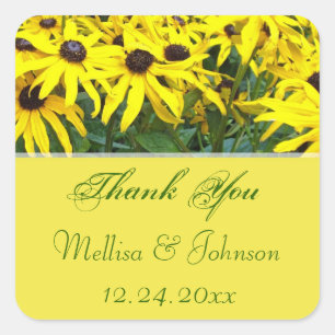 bright yellow daisy thank you wedding favour square sticker