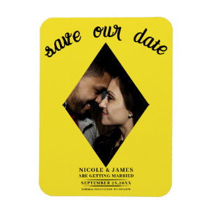 Bright Yellow Diamond Photo Wedding Save the Date Magnet