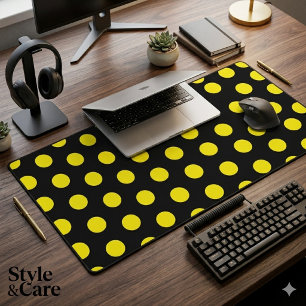 Bright Yellow Dotted Stylish Solid Black Desk Mat