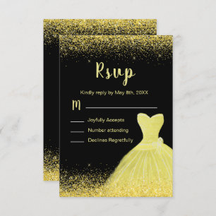 Bright Yellow Dress Faux Glitter Quinceanera RSVP Card