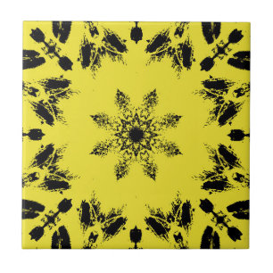 Bright yellow ebony black star flower geometric  tile