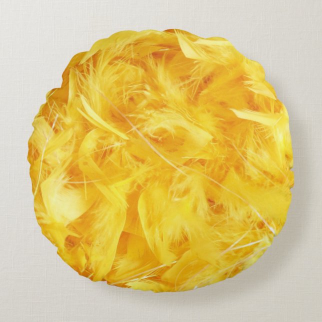 Bright Yellow Feathers Round Cushion (Front)