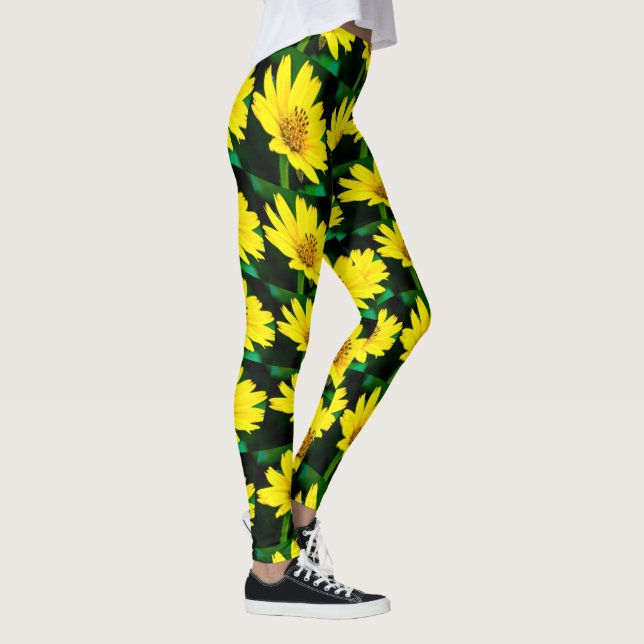 Bright Yellow Floral Pattern Leggings (Right)
