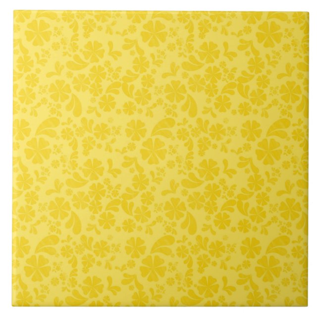 Bright Yellow Floral Pattern Tile (Front)