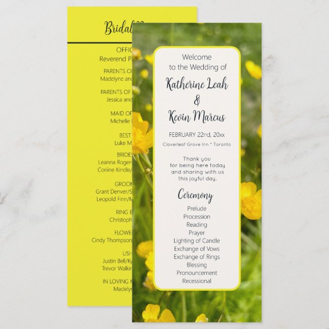 Bright Yellow Floral Wedding Flat Program Programme (Front/Back)