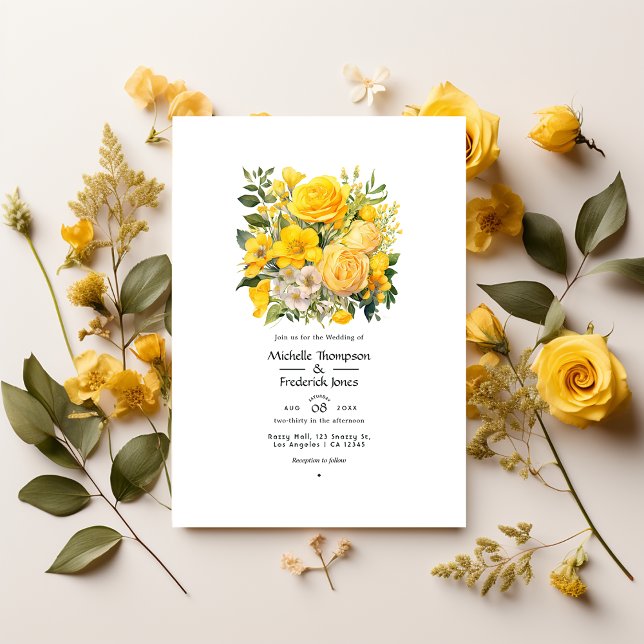  Bright Yellow Floral Wedding Invitation (Creator Uploaded)