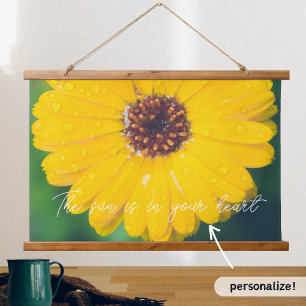 Bright yellow flower after rain hanging tapestry