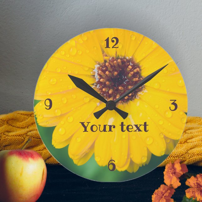 Bright yellow flower after rain round clock (Creator Uploaded)