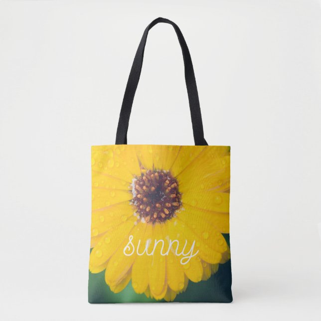 Bright yellow flower after rain tote bag (Front)