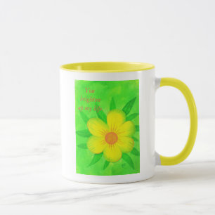 Bright yellow flower on green brighten life mugs