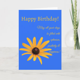 Bright Yellow Flower on Royal Blue Folded Birthday Card