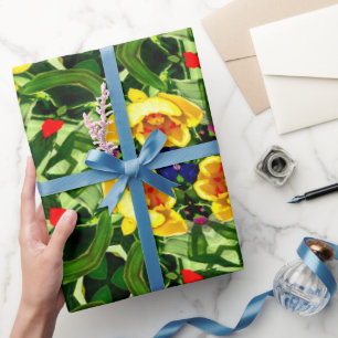 Bright Yellow Flower Pattern Wrapping Paper