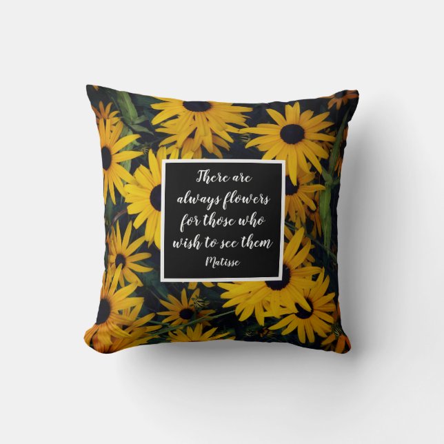 bright yellow flower photo Matisse quote  Cushion (Front)