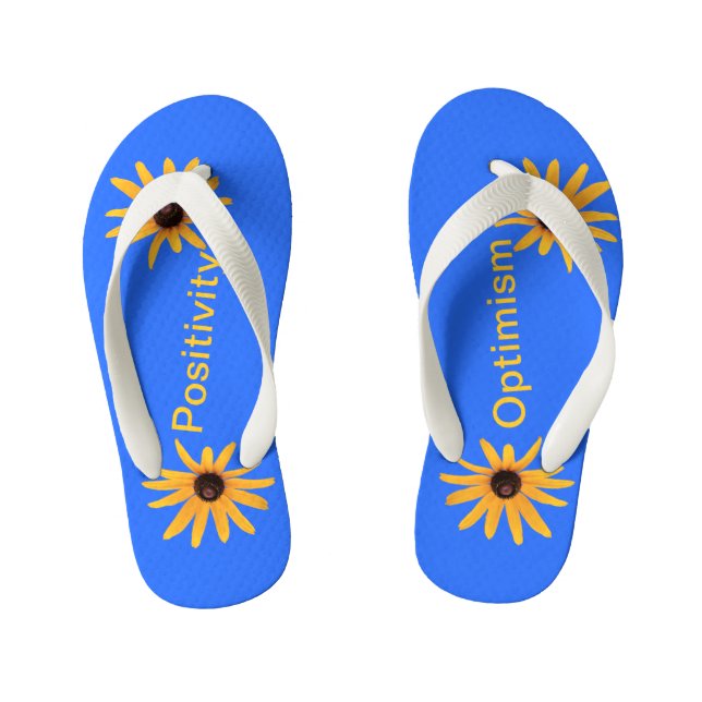 Bright Yellow Flowers on Blue Optimism Positivity Kid's Flip Flops (Footbed)
