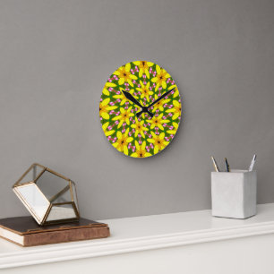 Bright Yellow Flowers Round Clock