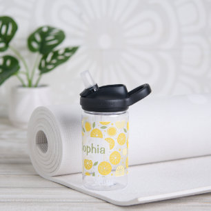 Bright Yellow Fun Lemon Fruit Kids Name School Water Bottle