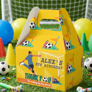 Bright Yellow Fun Soccer Thank You Birthday Favour Box