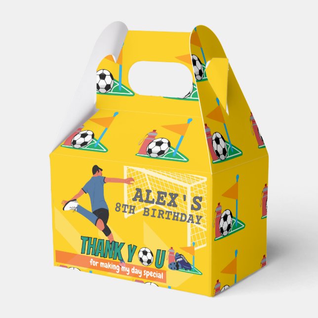 Bright Yellow Fun Soccer Thank You Birthday Favour Box (Front Side)