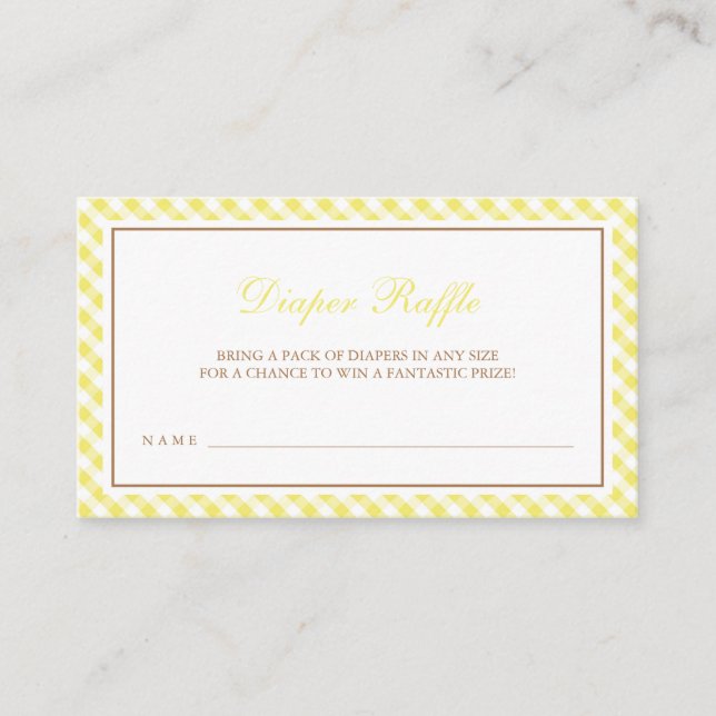 Bright Yellow Gingham Baby Shower Diaper Raffle Enclosure Card (Front)