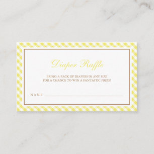 Bright Yellow Gingham Baby Shower Diaper Raffle Enclosure Card