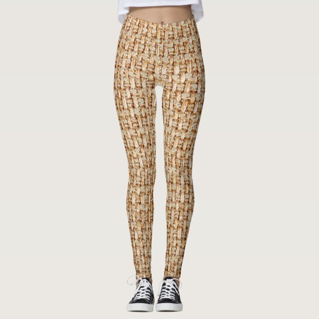 Bright yellow gingham fabric texture. leggings (Front)