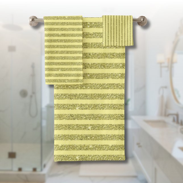 Bright Yellow Glitter Style Vertical Stripes Bath Towel Set (Creator Uploaded)