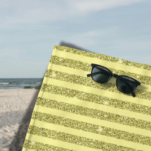 Bright Yellow Glitter Style Vertical Stripes Beach Towel (Creator Uploaded)