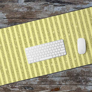 Bright Yellow Glitter Style Vertical Stripes Desk Mat