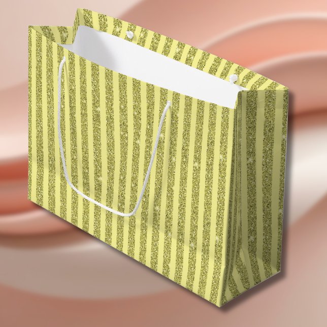 Bright Yellow Glitter Style Vertical Stripes Large Gift Bag (Creator Uploaded)