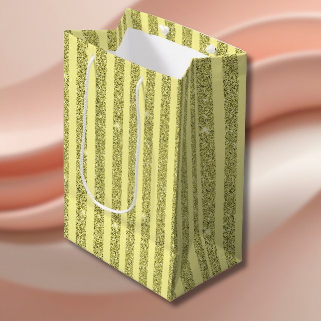 Bright Yellow Glitter Style Vertical Stripes Medium Gift Bag (Creator Uploaded)