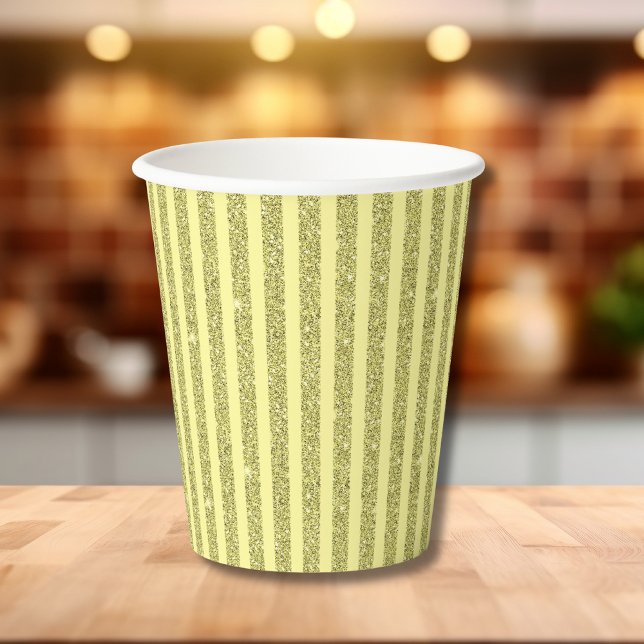 Bright Yellow Glitter Style Vertical Stripes Paper Cups (Creator Uploaded)