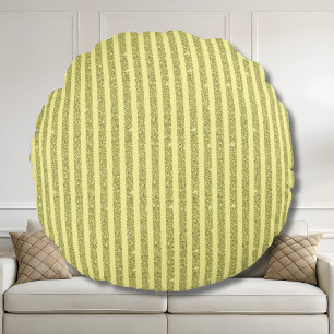 Bright Yellow Glitter Style Vertical Stripes Round Cushion