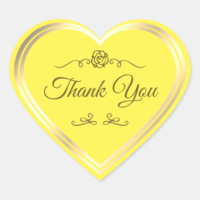 Bright Yellow Gold Shimmer Frame Cute Thank You Heart Sticker (Front)